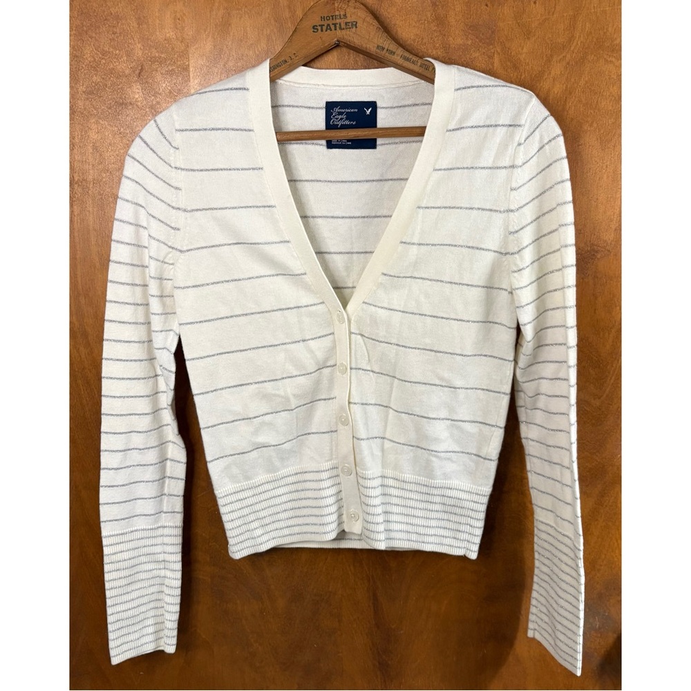 Vintage Y2K American Eagle Glitter Stripe Fitted Cardigan Sweater Bella Swan Mod